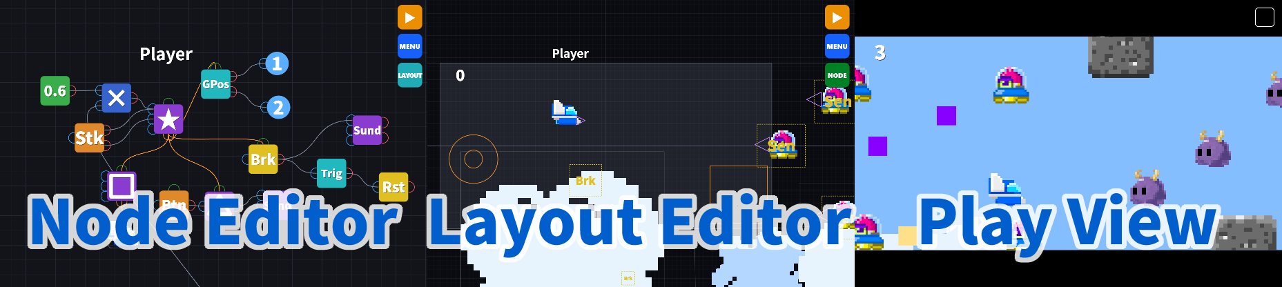 Node Editor / Layout Editor / Play View